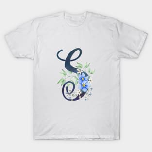 Floral Monogram S Wild Blue Flowers T-Shirt